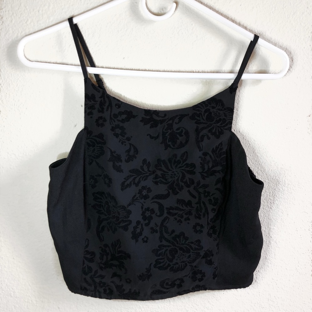 black tank top with velvety flowers